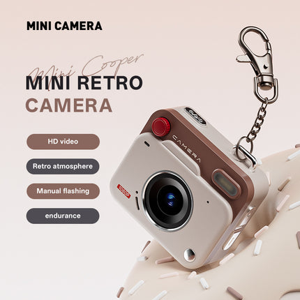Mini Retro Keychain Camera - 48MP Photos, 1080P HD Video with Built-in Filters & Flash(black and white)