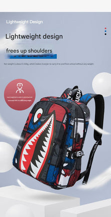 Trendsetter Shark Mouth Print Backpack - Lightweight & Breathable School Bag(Red spider)