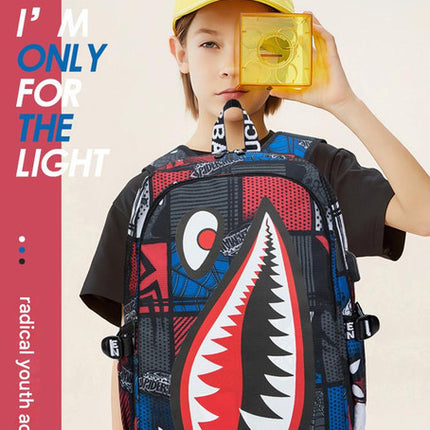Trendsetter Shark Mouth Print Backpack - Lightweight & Breathable School Bag(Laser red)