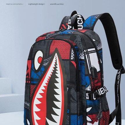 Trendsetter Shark Mouth Print Backpack - Lightweight & Breathable School Bag(Blue lightning)