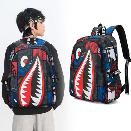 Trendsetter Shark Mouth Print Backpack - Lightweight & Breathable School Bag(Blue lightning)