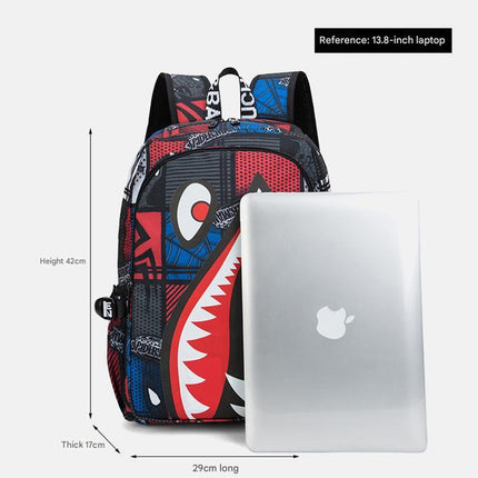 Trendsetter Shark Mouth Print Backpack - Lightweight & Breathable School Bag(Blue lightning)