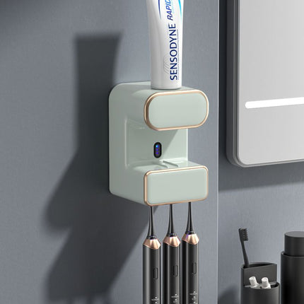 Automatic Toothpaste Dispenser with UVC Toothbrush Sterilizer & Holder - Wall Mounted, Rechargeable(green)