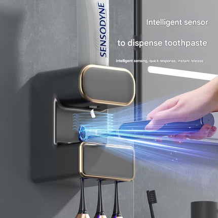 Automatic Toothpaste Dispenser with UVC Toothbrush Sterilizer & Holder - Wall Mounted, Rechargeable(Beige)