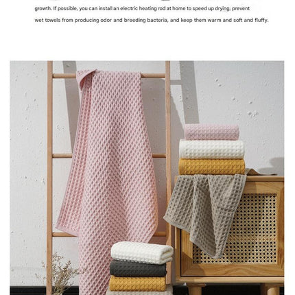 Luxurious 100% Cotton Waffle Weave Towel Set - 3-Piece Absorbent, Quick-Drying & Soft(Dark Brown)
