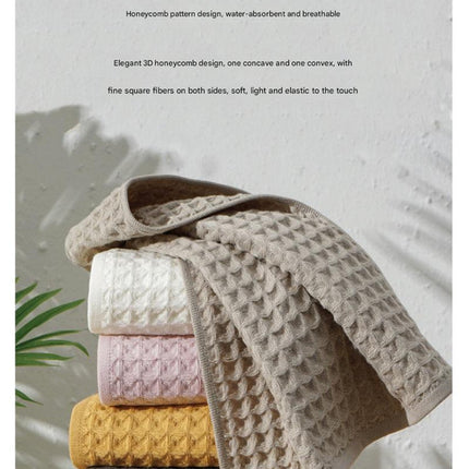 Luxurious 100% Cotton Waffle Weave Towel Set - 3-Piece Absorbent, Quick-Drying & Soft(Dark Brown)