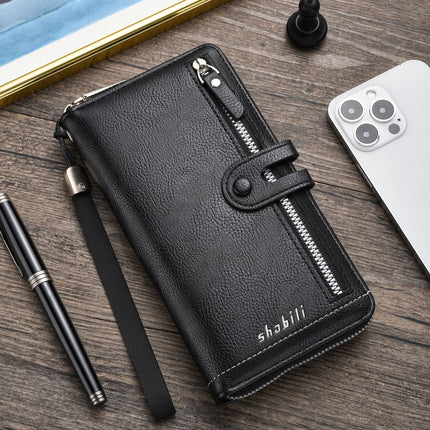 Two pieces High-Capacity PU Leather Clutch Wallet - Unisex Design with Wrist Strap, Zipper & Multiple Card Slots(black)