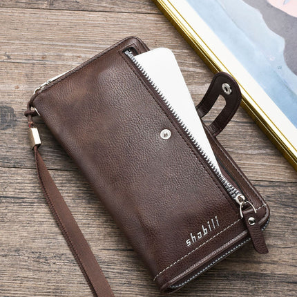 Two pieces High-Capacity PU Leather Clutch Wallet - Unisex Design with Wrist Strap, Zipper & Multiple Card Slots(black)