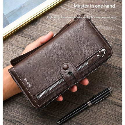 Two pieces High-Capacity PU Leather Clutch Wallet - Unisex Design with Wrist Strap, Zipper & Multiple Card Slots(black)