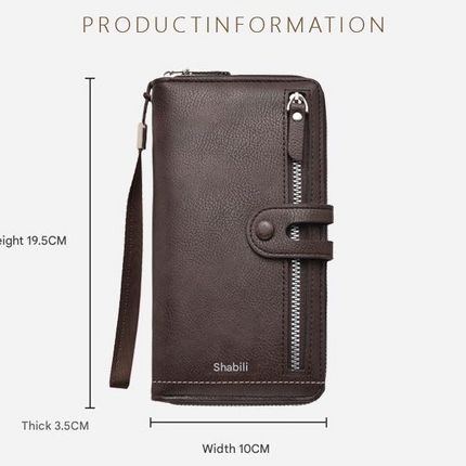 Two pieces High-Capacity PU Leather Clutch Wallet - Unisex Design with Wrist Strap, Zipper & Multiple Card Slots(Dark brown)