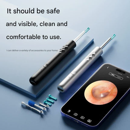 Smart Visual Ear Cleaner with HD WiFi Camera - Gentle Silicone Tips, USB-C Rechargeable Otoscope for Safe Ear Wax Removal(Black low-level version)
