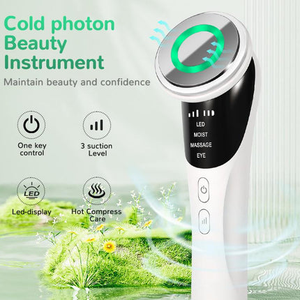White Multifunctional Facial Beauty Wand with LED Photon Therapy, Hot Compress & Sonic Vibration(White)