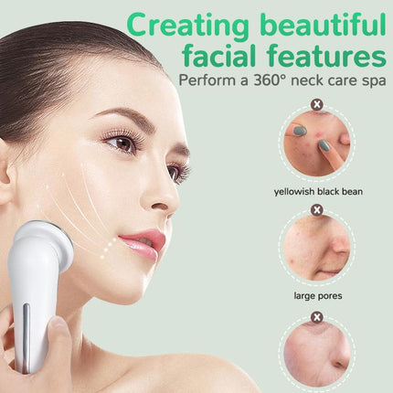 White Multifunctional Facial Beauty Wand with LED Photon Therapy, Hot Compress & Sonic Vibration(White)