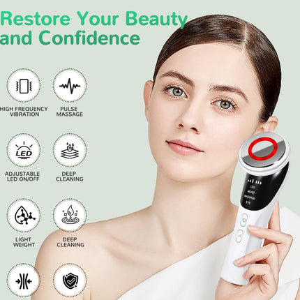 White Multifunctional Facial Beauty Wand with LED Photon Therapy, Hot Compress & Sonic Vibration(White)