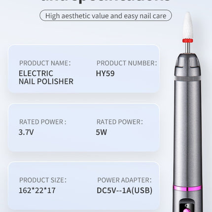 Professional Electric Nail Drill Pen Kit - 3-Speed, Bidirectional, Rechargeable Manicure & Pedicure Tool(Silver Gray)