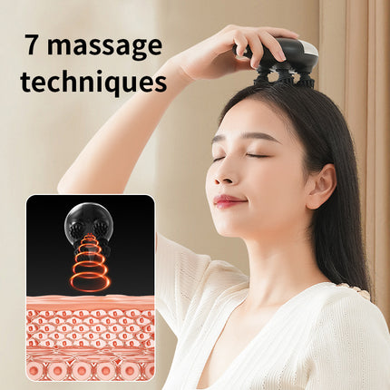 Intelligent 3D Electric Head & Scalp Massager - 7 Massage Techniques, IPX7 Waterproof, Rechargeable(Purple)
