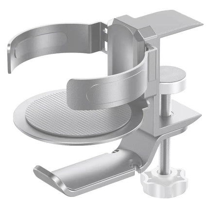 Two desktop clip-on cup holders and headphone hanger - adjustable, non-slip silicone, maximum load 15KG(silver)