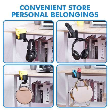 Heavy-Duty All-Metal Desk Clamp with 360-Degree Swivel Headphone Hanger & Cup Holder(black)