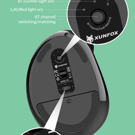 Two Ergonomic Vertical Wireless Mouse - Dual Mode (2.4G & Bluetooth), 5 Adjustable DPI, Silent Clicks, Rechargeable(white)