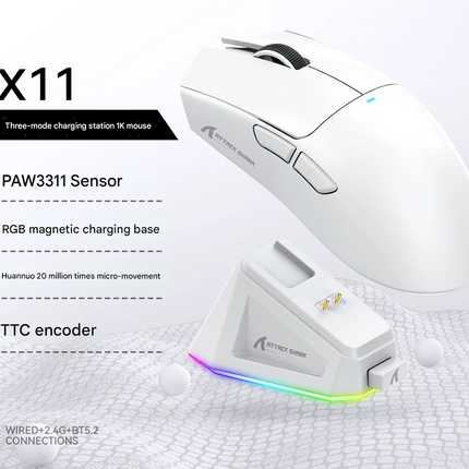 High-Performance Tri-Mode Wireless Gaming Mouse - 22000 DPI, Rechargeable, with RGB Charging Dock(white)