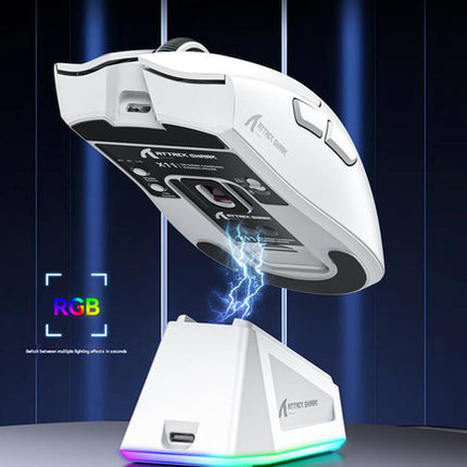High-Performance Tri-Mode Wireless Gaming Mouse - 22000 DPI, Rechargeable, with RGB Charging Dock(white)