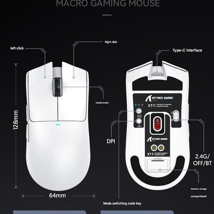 High-Performance Tri-Mode Wireless Gaming Mouse - 22000 DPI, Rechargeable, with RGB Charging Dock(white)