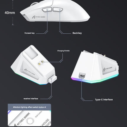 High-Performance Tri-Mode Wireless Gaming Mouse - 22000 DPI, Rechargeable, with RGB Charging Dock(white)