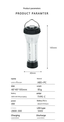 Portable Outdoor Camping Lantern with Tripod Stand (Black)