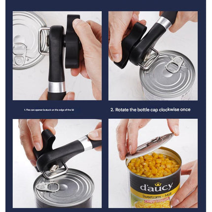 2pc Multifunctional Safe-Cut Can Opener - Smooth Edge, Ergonomic Handle(black)
