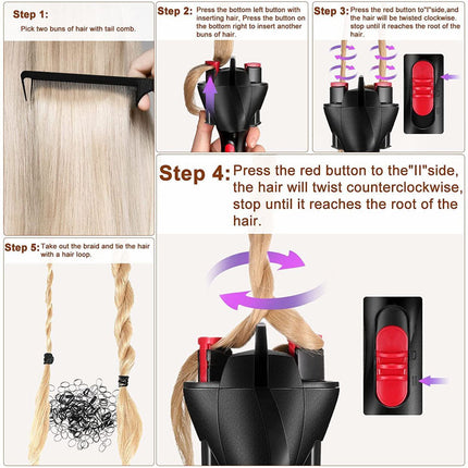 Automatic Hair Braiding Tool - Bi-Directional Rotation, Quick Twist Styling for Braids & Handmade Bracelets(black)