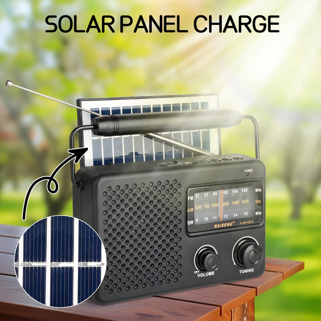 Portable Solar Powered 3-Band AM/FM/SW Radio with Bluetooth Speaker & Multiple Charging Options(black) – product detail