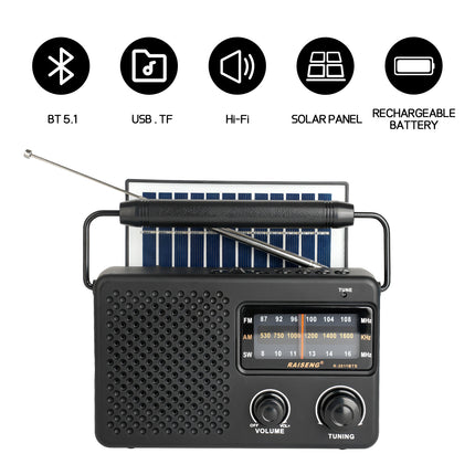 Portable Solar Powered 3-Band AM/FM/SW Radio with Bluetooth Speaker & Multiple Charging Options(black) – design and finish