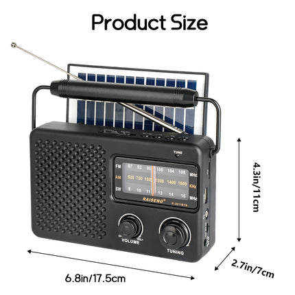 Portable Solar Powered 3-Band AM/FM/SW Radio with Bluetooth Speaker & Multiple Charging Options(black) – hardware detail