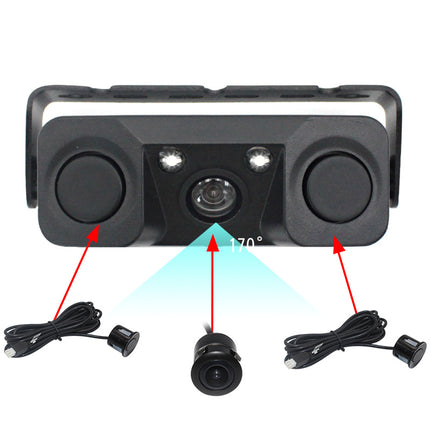 3-in-1 Car Reversing Camera & Parking Sensor System with Monitor - License Plate Frame Mount, Waterproof & Night Vision(black)
