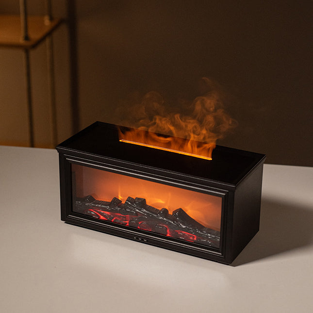 Fireplace Flame Effect Aroma Diffuser & Humidifier with 7-Colour Light Timer & Remote Control(black)
