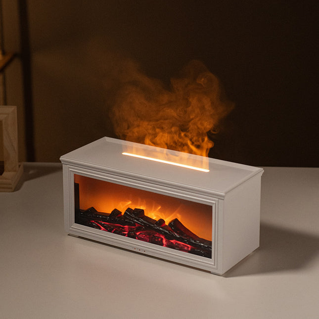 Fireplace Flame Effect Aroma Diffuser & Humidifier with 7-Colour Light Timer & Remote Control(White)