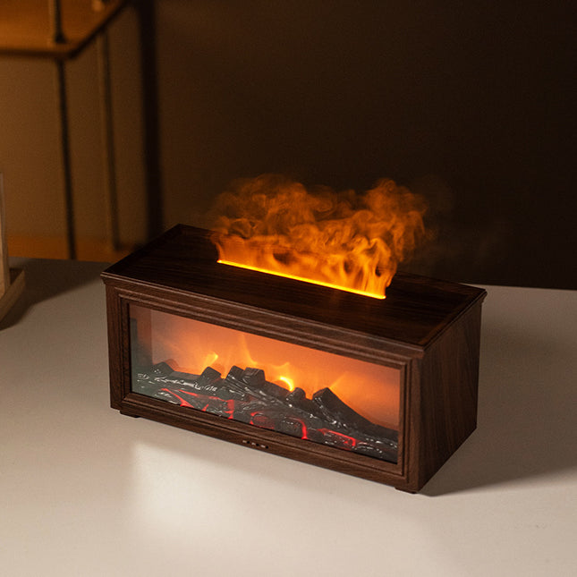 Fireplace Flame Effect Aroma Diffuser & Humidifier with 7-Colour Light Timer & Remote Control(Dark Wood