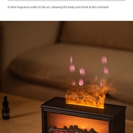 Fireplace Flame Effect Aroma Diffuser & Humidifier with 7-Colour Light, Timer & Remote Control(Dark Wood Grain)