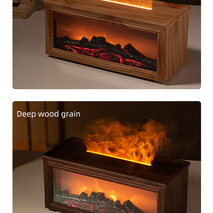 Fireplace Flame Effect Aroma Diffuser & Humidifier with 7-Colour Light, Timer & Remote Control(Dark Wood Grain)