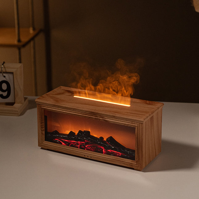 Fireplace Flame Effect Aroma Diffuser & Humidifier with 7-Colour Light Timer & Remote Control(Light Wood