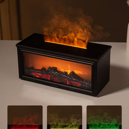 Fireplace Flame Effect Aroma Diffuser & Humidifier with 7-Colour Light, Timer & Remote Control(Light Wood Grain)