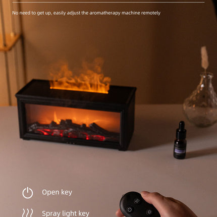 Fireplace Flame Effect Aroma Diffuser & Humidifier with 7-Colour Light, Timer & Remote Control(Light Wood Grain)