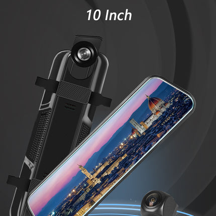 10-Inch Dual Lens Dash Cam Mirror - 1080P FHD Touch Screen Car DVR with Rear Camera, Night Vision & G-Sensor(black)