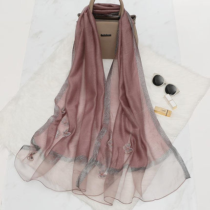 Elegant Butterfly Embroidered Scarf Shawl - Large Soft Silk Blend Wrap for Women(Purple)