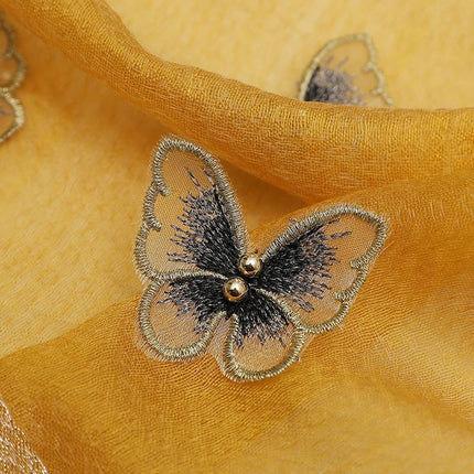 Elegant Butterfly Embroidered Scarf Shawl - Large Soft Silk Blend Wrap for Women(Khaki)