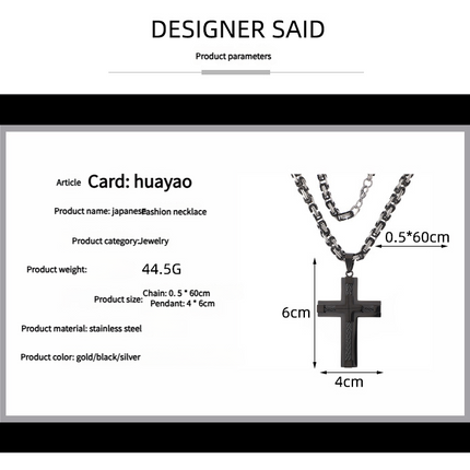 Men's Stainless Steel Layered Cross Pendant with Byzantine Chain – product perspective