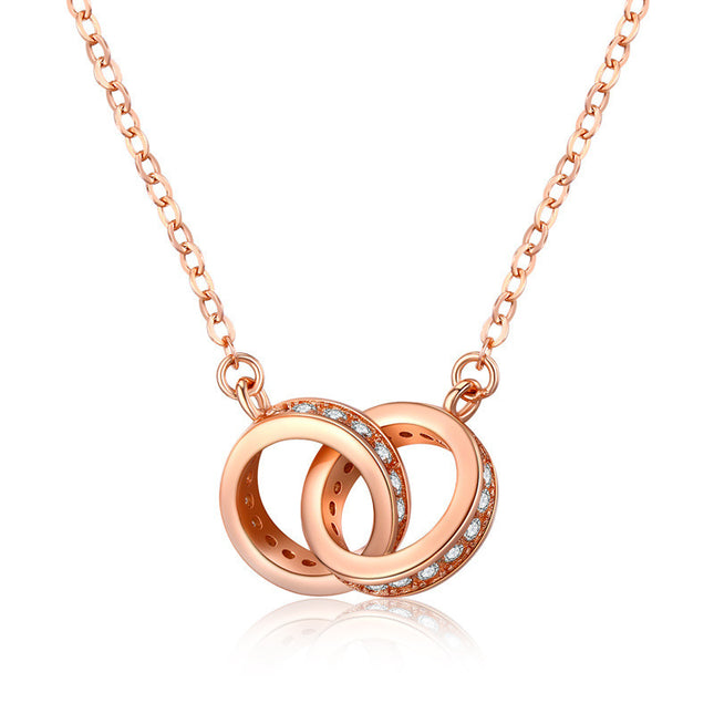 2pc Elegant Interlocking Rings Pendant Necklace with Zirconia Accents