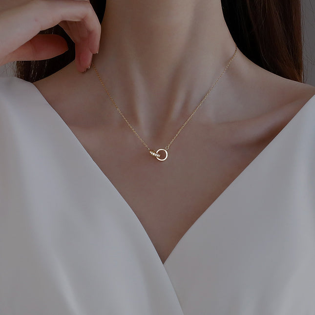 2pc Elegant Interlocking Rings Pendant Necklace with Zirconia Accents – product detail