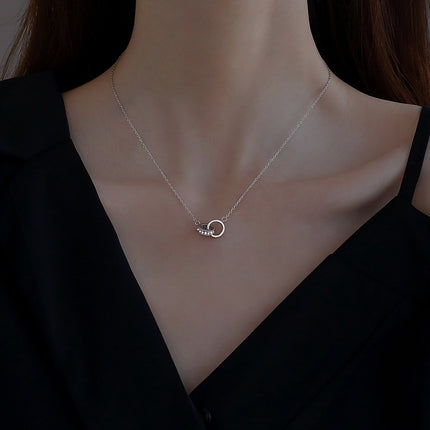 2pc Elegant Interlocking Rings Pendant Necklace with Zirconia Accents - Copper Base, Minimalist Jewelry(Rose gold)