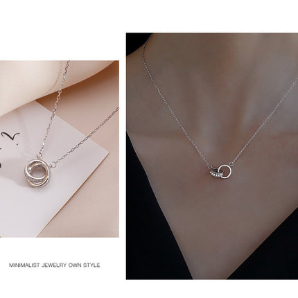 2pc Elegant Interlocking Rings Pendant Necklace with Zirconia Accents - Copper Base, Minimalist Jewelry(Rose gold)